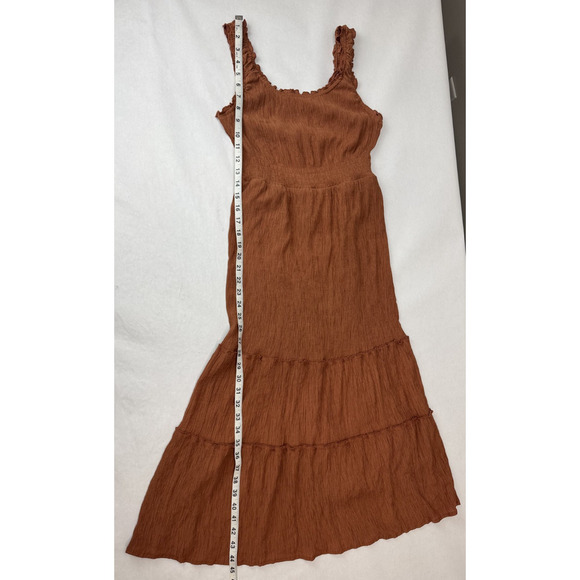 Lucky Brand Boho Maxi Dress Ruffle Prairie Tiers Burnt Orange Gauze Rayon Small - Picture 7 of 9